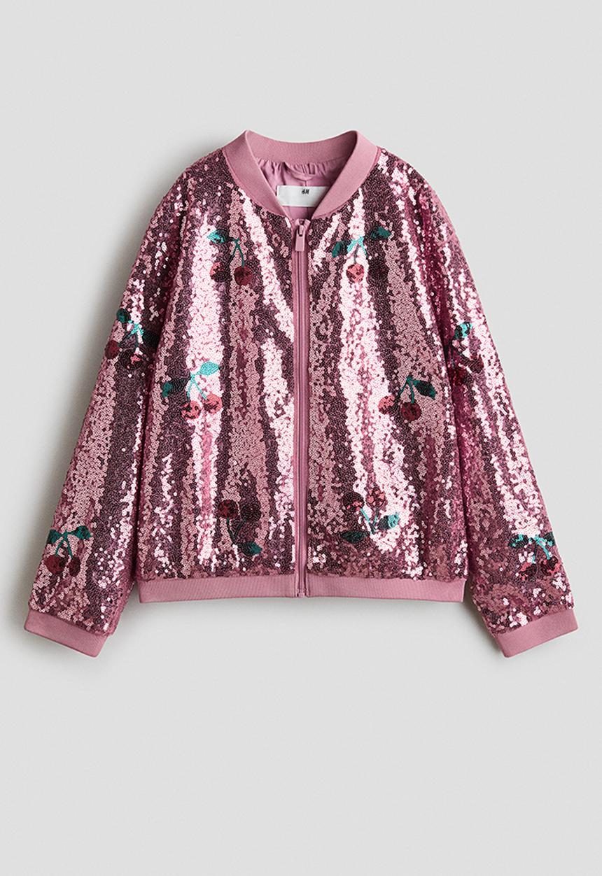 H&M - Sequined bomber jacket - old rose/cherries