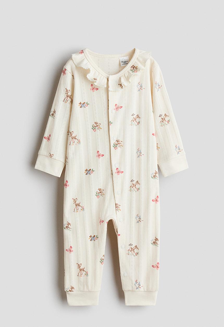 H&M - Printed pointelle sleepsuit - cream/bambi