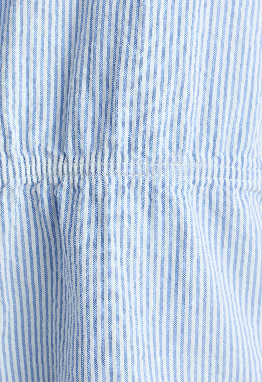 H&M - Puff-sleeved cotton seersucker blouse - light blue/striped