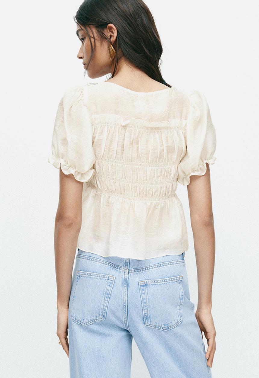 H&M - Smocked blouse - cream