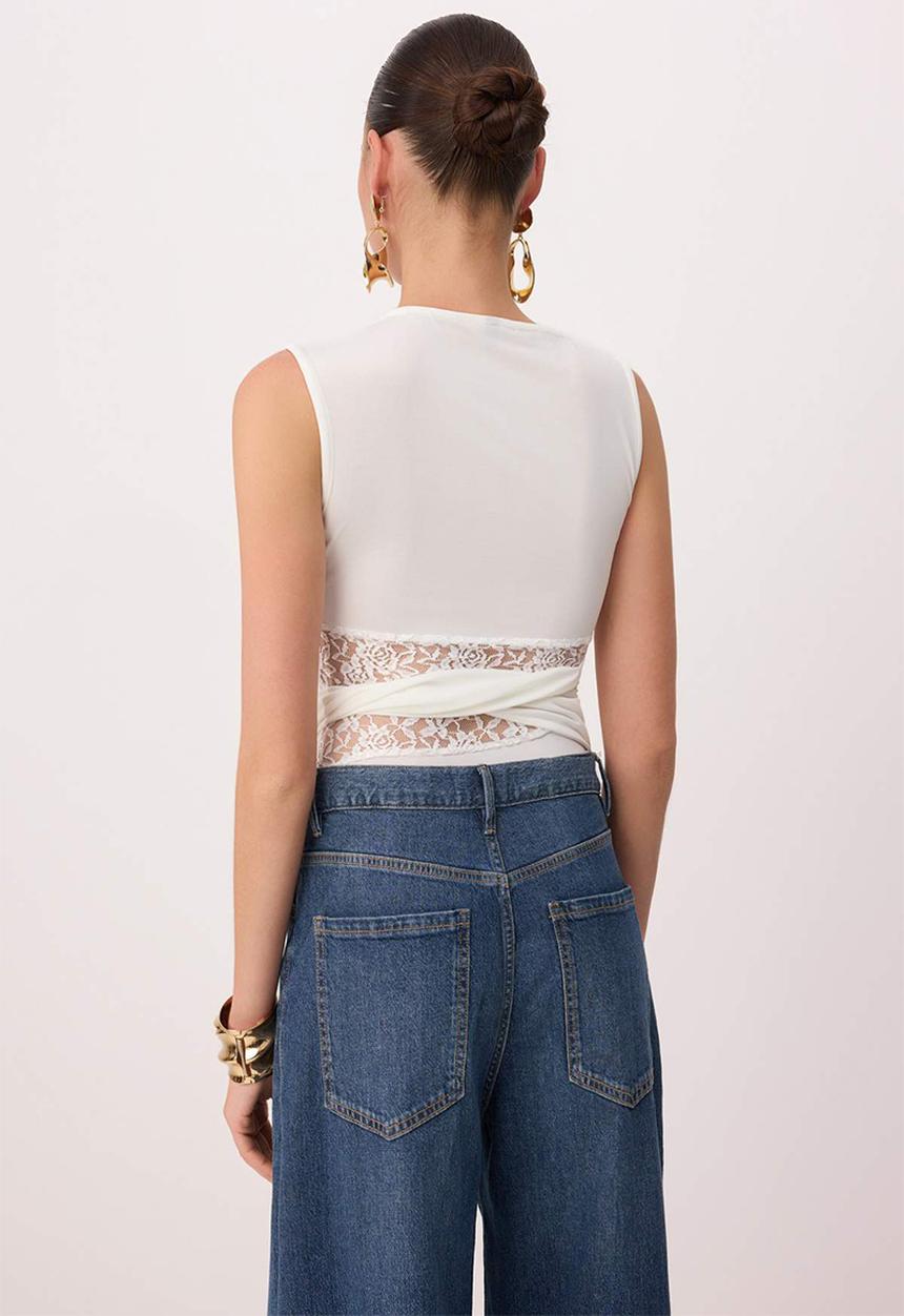 Trendyol - Crew Neck Sleeveless Knit Bodysuit - White