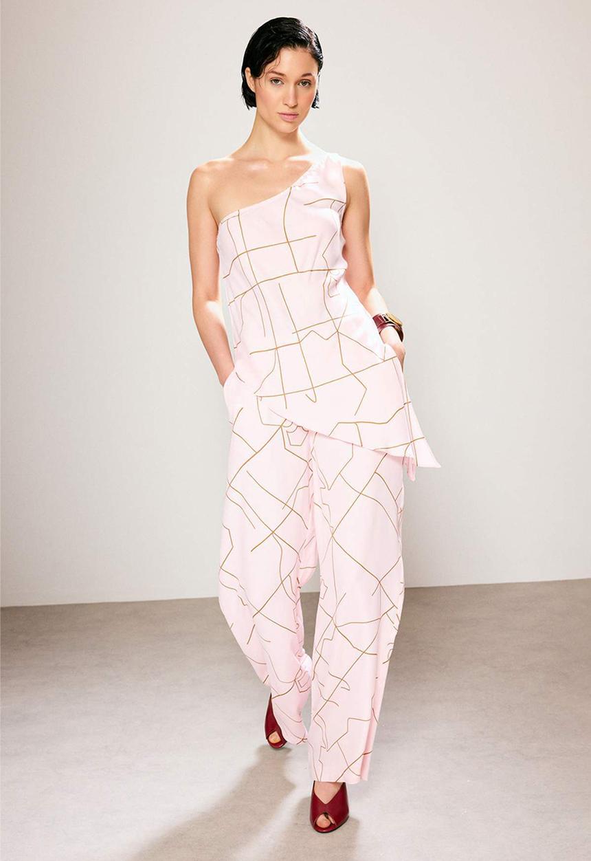 Trendyol - Asymmetric Patterned Satin Blouse - Pink