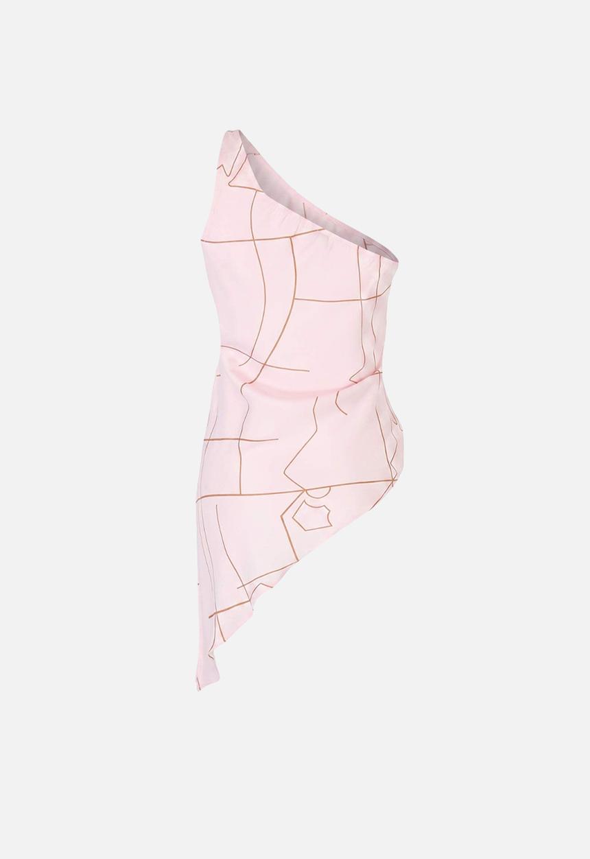 Trendyol - Asymmetric Patterned Satin Blouse - Pink