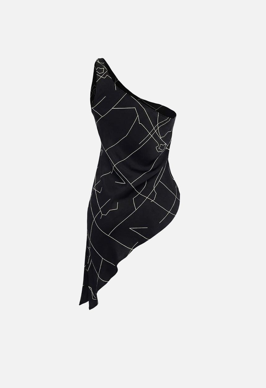 Trendyol - Asymmetric Patterned Satin Blouse - Black