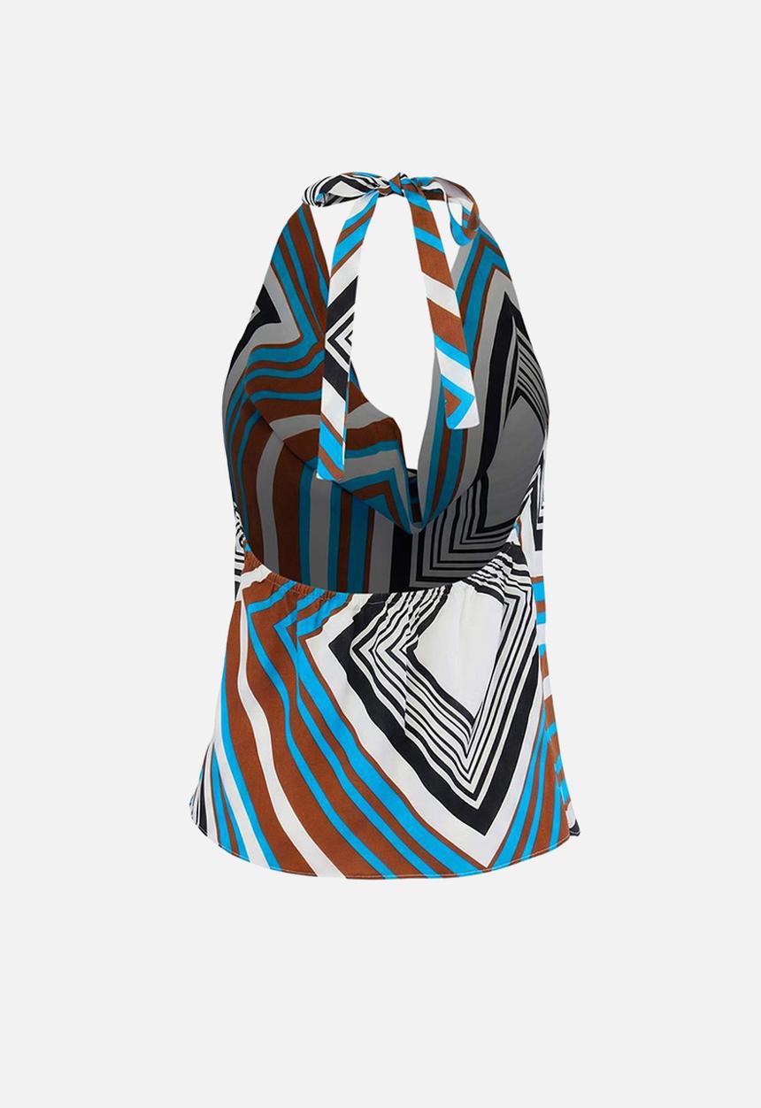 Trendyol - Geometric Print Draped Collar Blouse - Multicolour