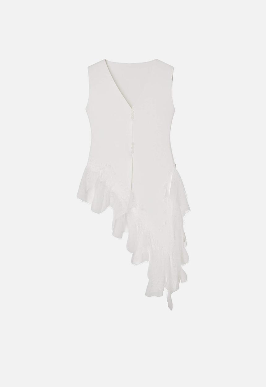Trendyol - V-Neck Lace Detail Knit Blouse - Ecru