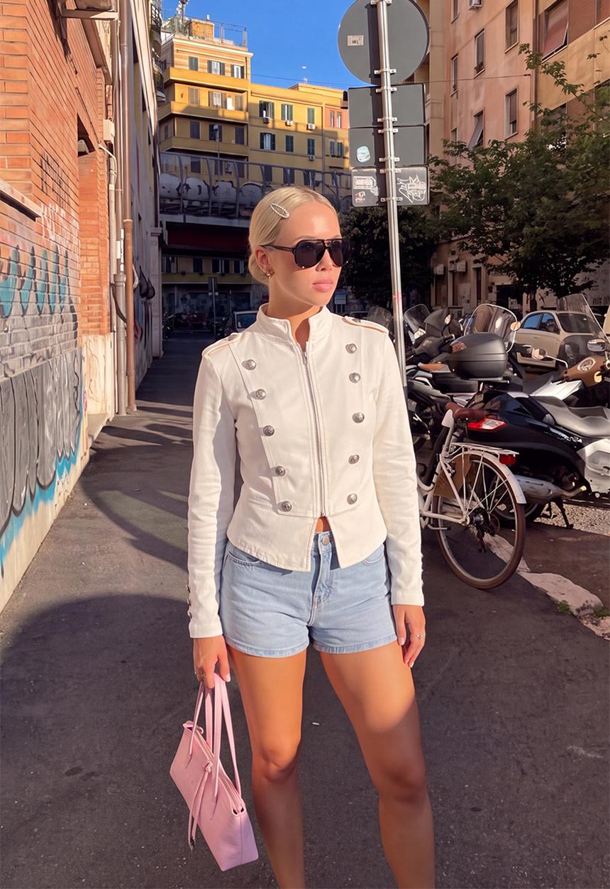 Trendyol - Button Detail Napoleon Denim Jacket - White