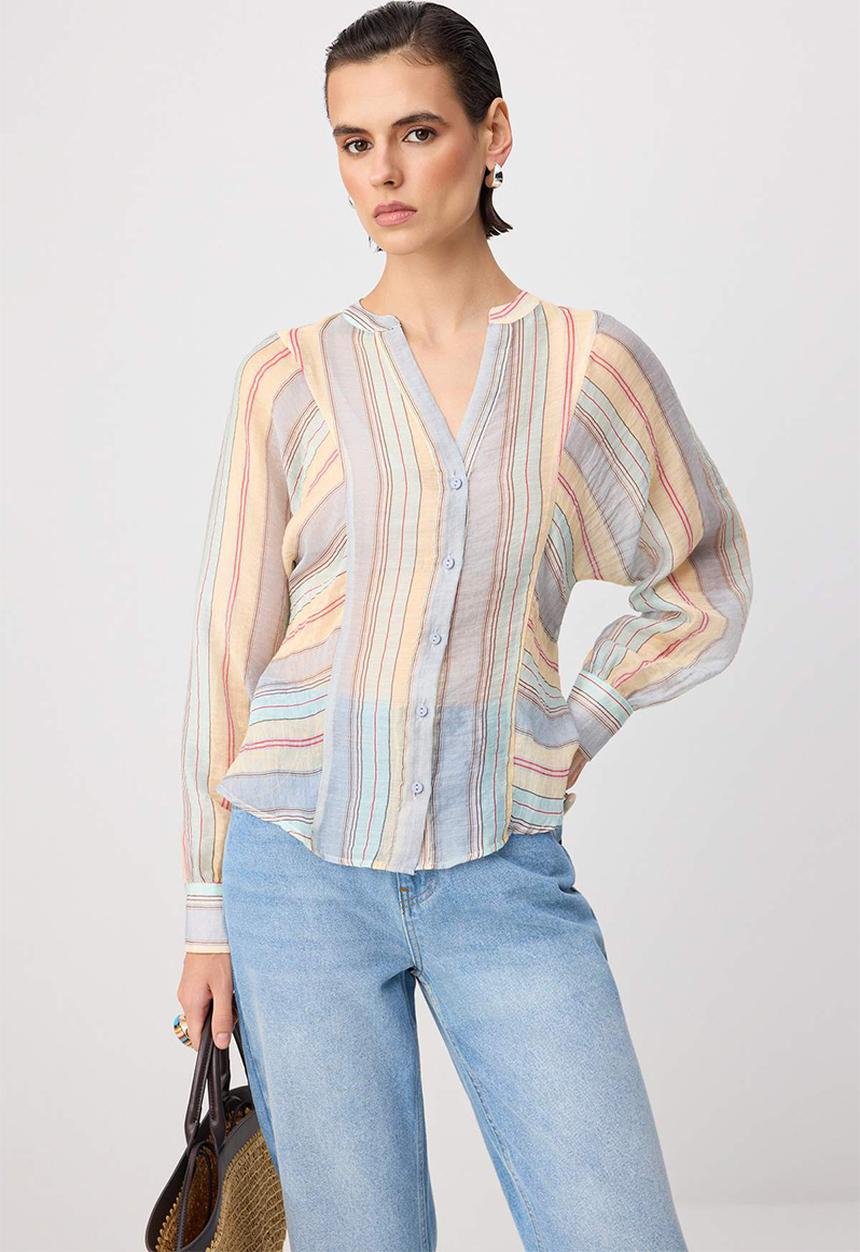 Trendyol - Striped Sheer Shirt - Blue-Multicolour