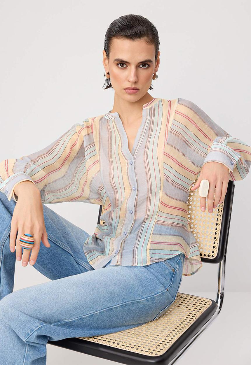 Trendyol - Striped Sheer Shirt - Blue-Multicolour