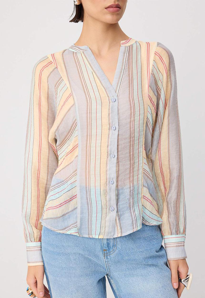 Trendyol - Striped Sheer Shirt - Blue-Multicolour