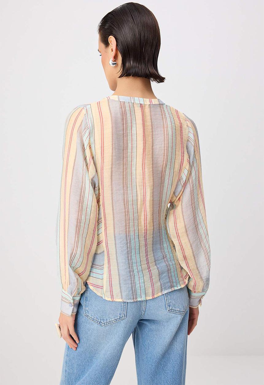 Trendyol - Striped Sheer Shirt - Blue-Multicolour