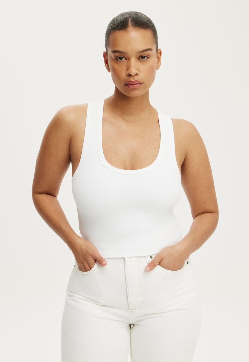 Cotton On - Hold Me Scoop Neck Racerback Tank - White
