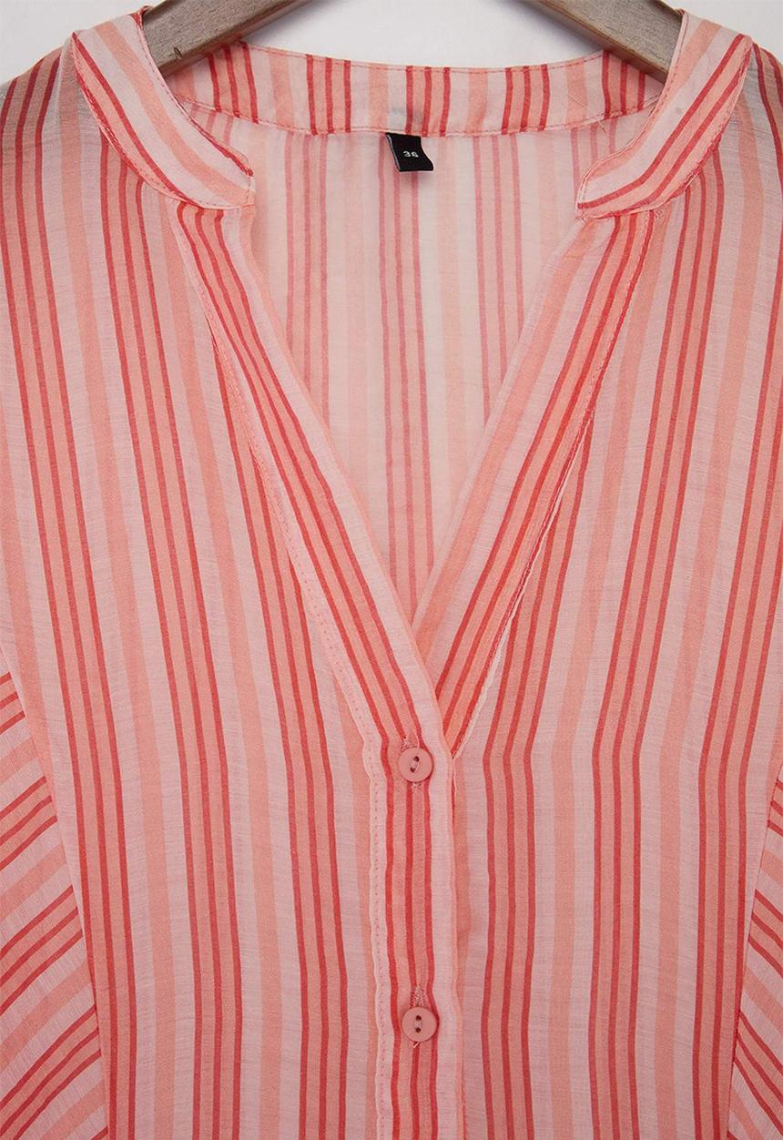 Trendyol - Striped Sheer Shirt - Pink-Multicolour