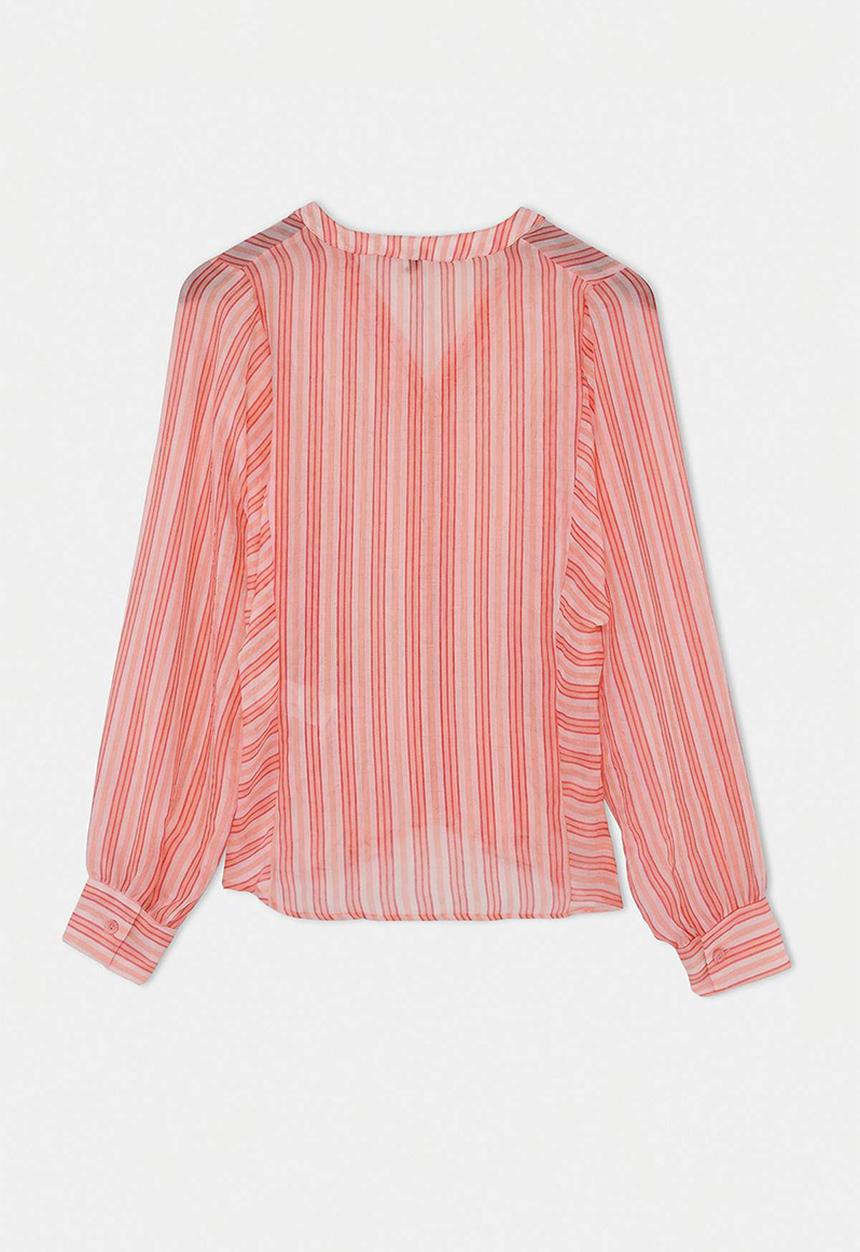 Trendyol - Striped Sheer Shirt - Pink-Multicolour