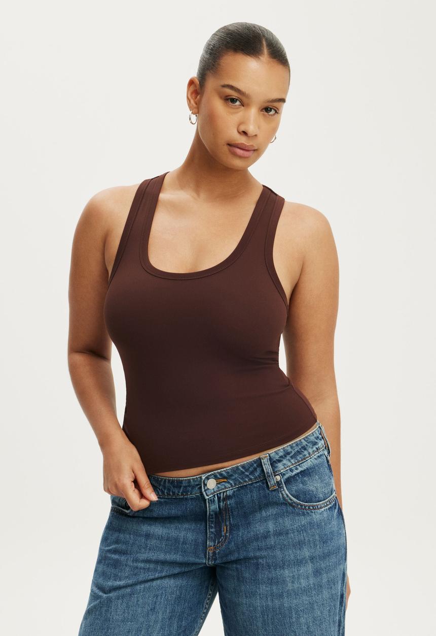 Cotton On - Hold Me Scoop Neck Racerback Tank - Dark Oak