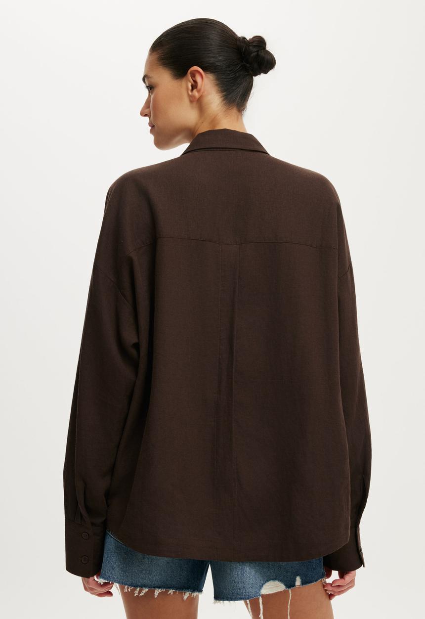 Cotton On - Haven Relaxed Long Sleeve Shirt - Dark Oak