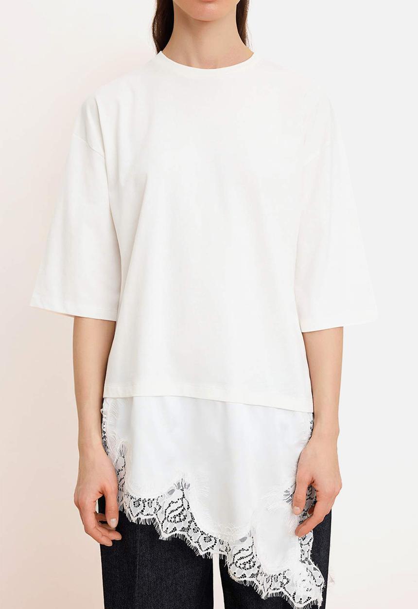 Trendyol - Lace Detail Jersey Top - White