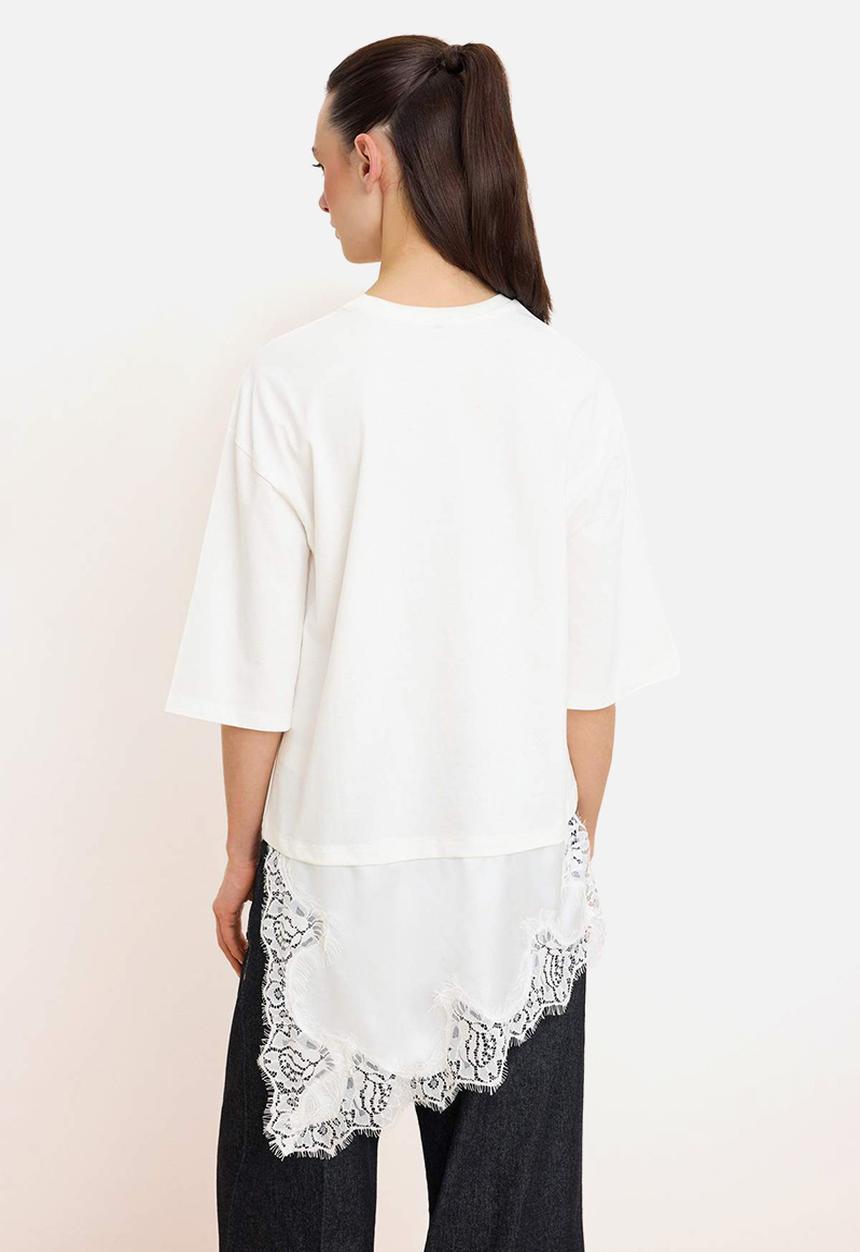 Trendyol - Lace Detail Jersey Top - White