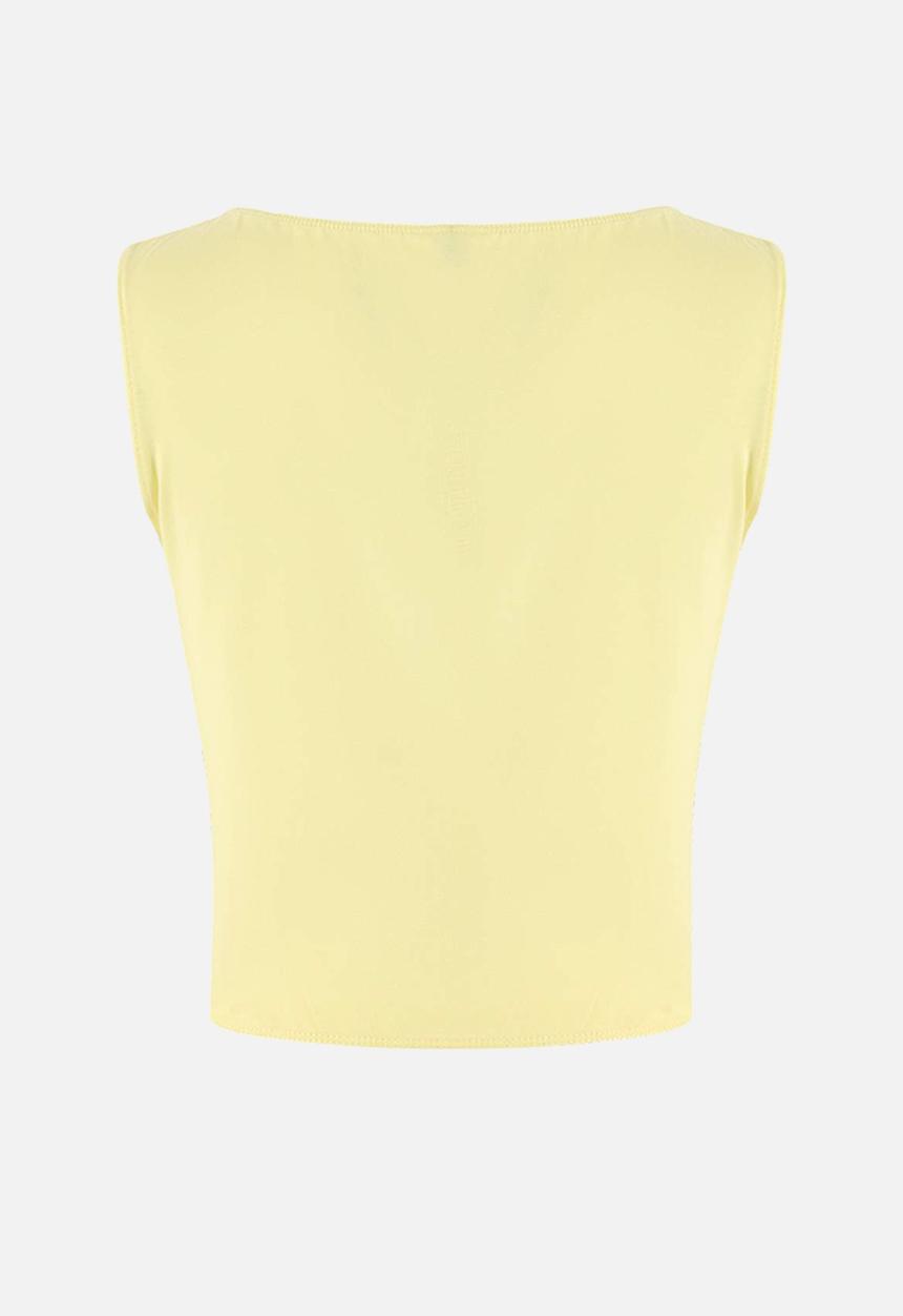 Trendyol - Fitted Sleeveless Cropped Cotton Blouse - Light Yellow