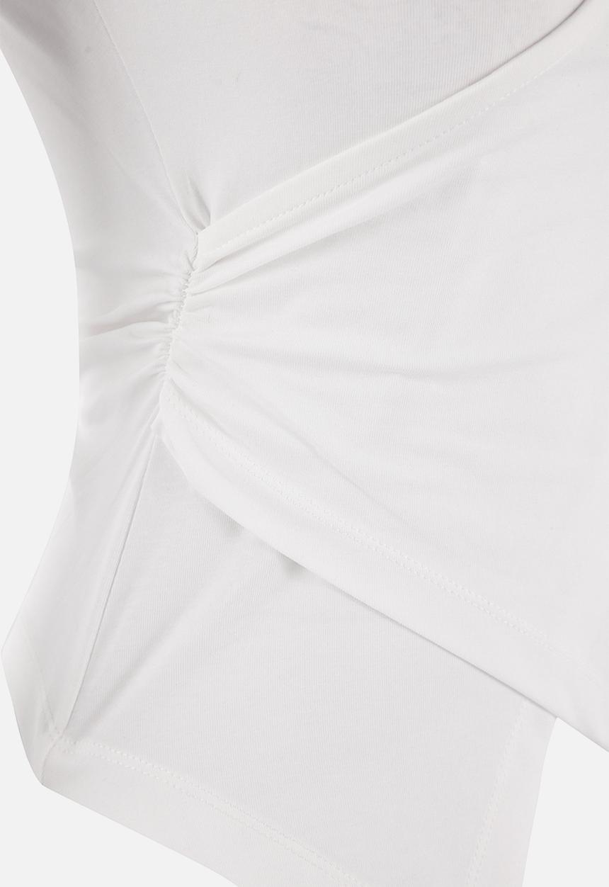 Trendyol - Fitted Sleeveless Asymmetric Cotton Blouse - Ecru