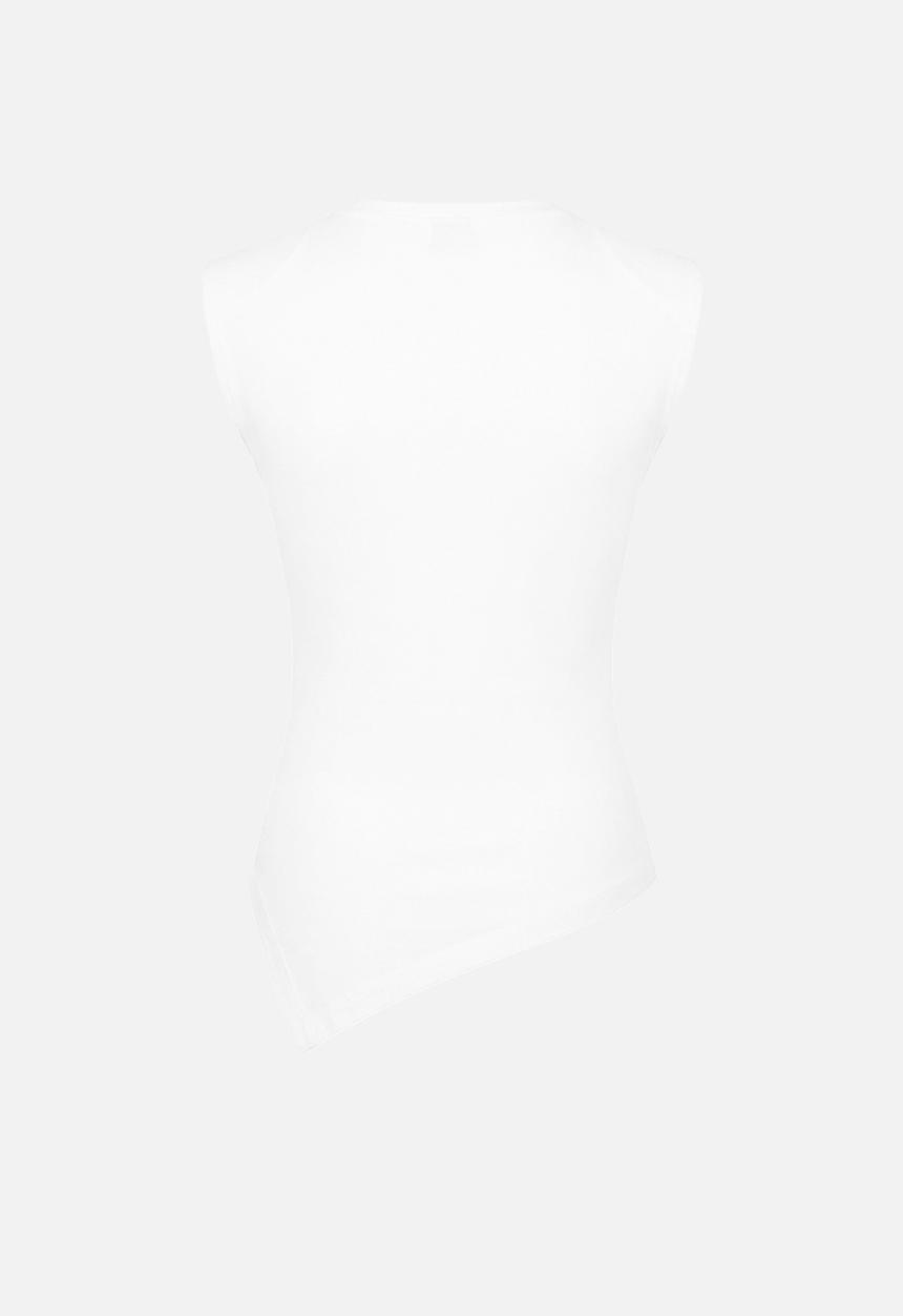 Trendyol - Fitted Sleeveless Asymmetric Cotton Blouse - Ecru