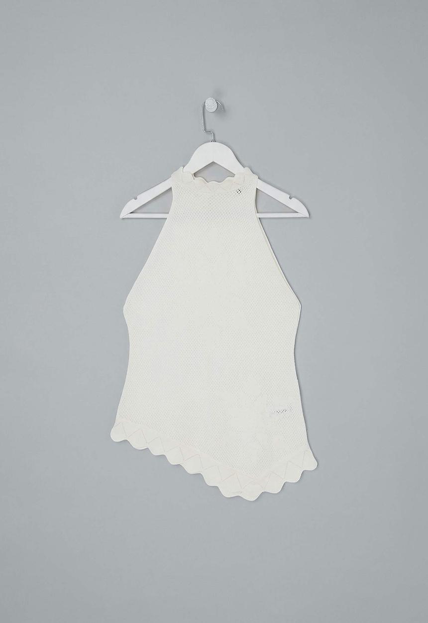 Trendyol - Lace-Look Halter Neck Knit Blouse - Ecru