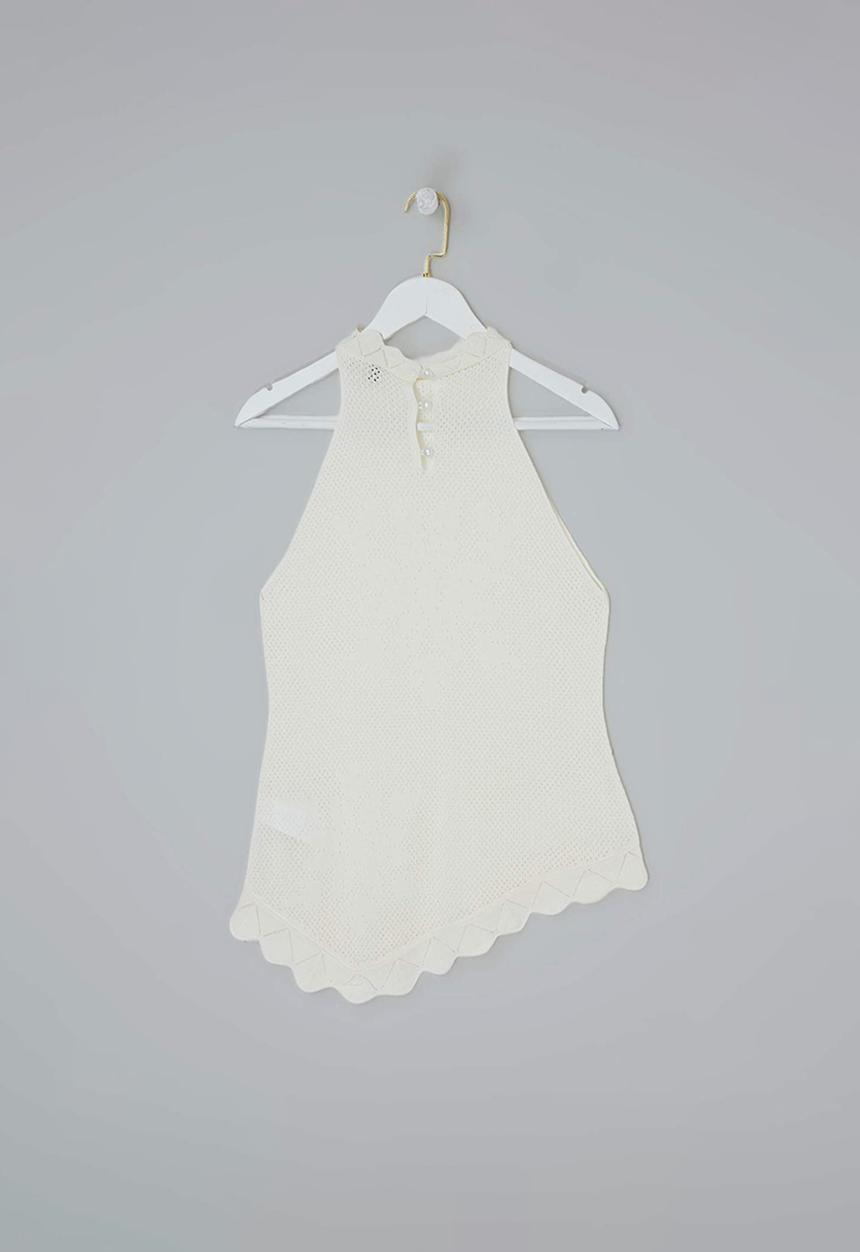 Trendyol - Lace-Look Halter Neck Knit Blouse - Ecru