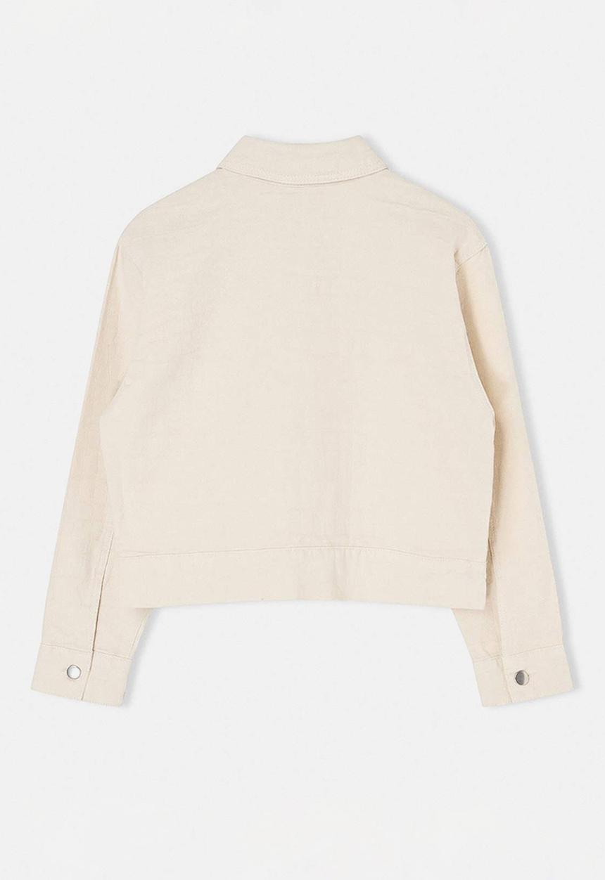 Trendyol - Zip-Up Detail Denim Jacket - Ecru