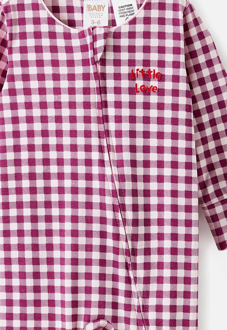 Cotton On - Growie Long Sleeve Zip Romper - Berry Jam/Little Love Gingham