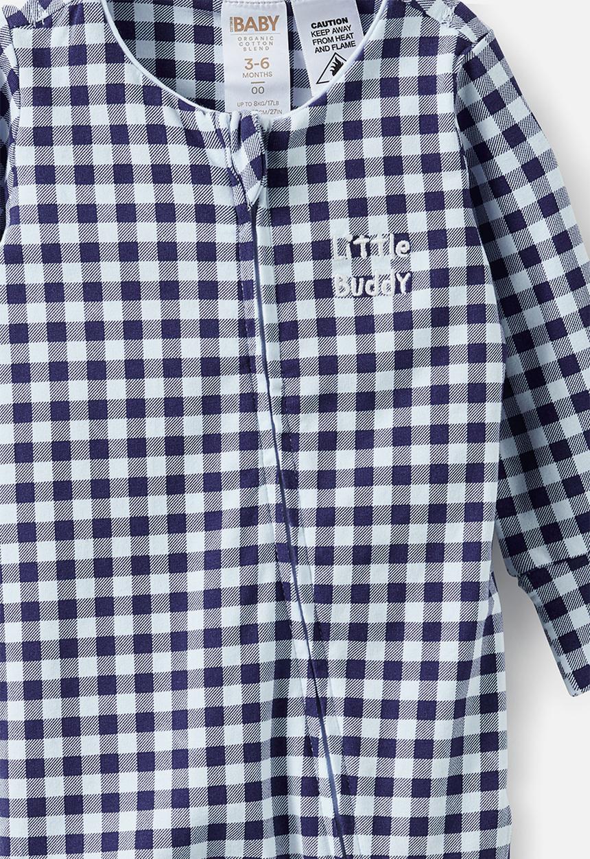 Cotton On - Growie Long Sleeve Zip Romper - Denim Navy/Little Buddy Gingham