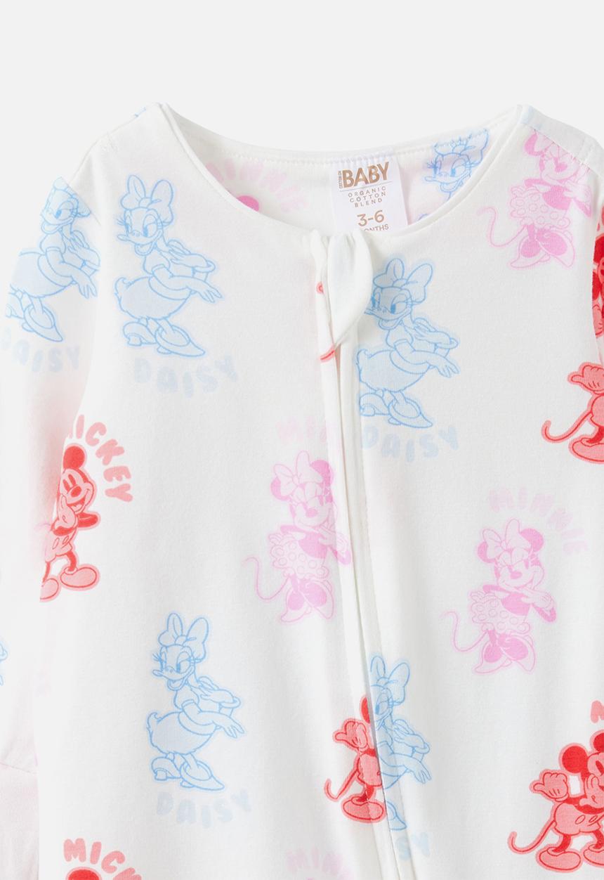 Cotton On - Growie Long Sleeve Zip Romper License - Lcn Dis Vanilla/Minnie & Friends
