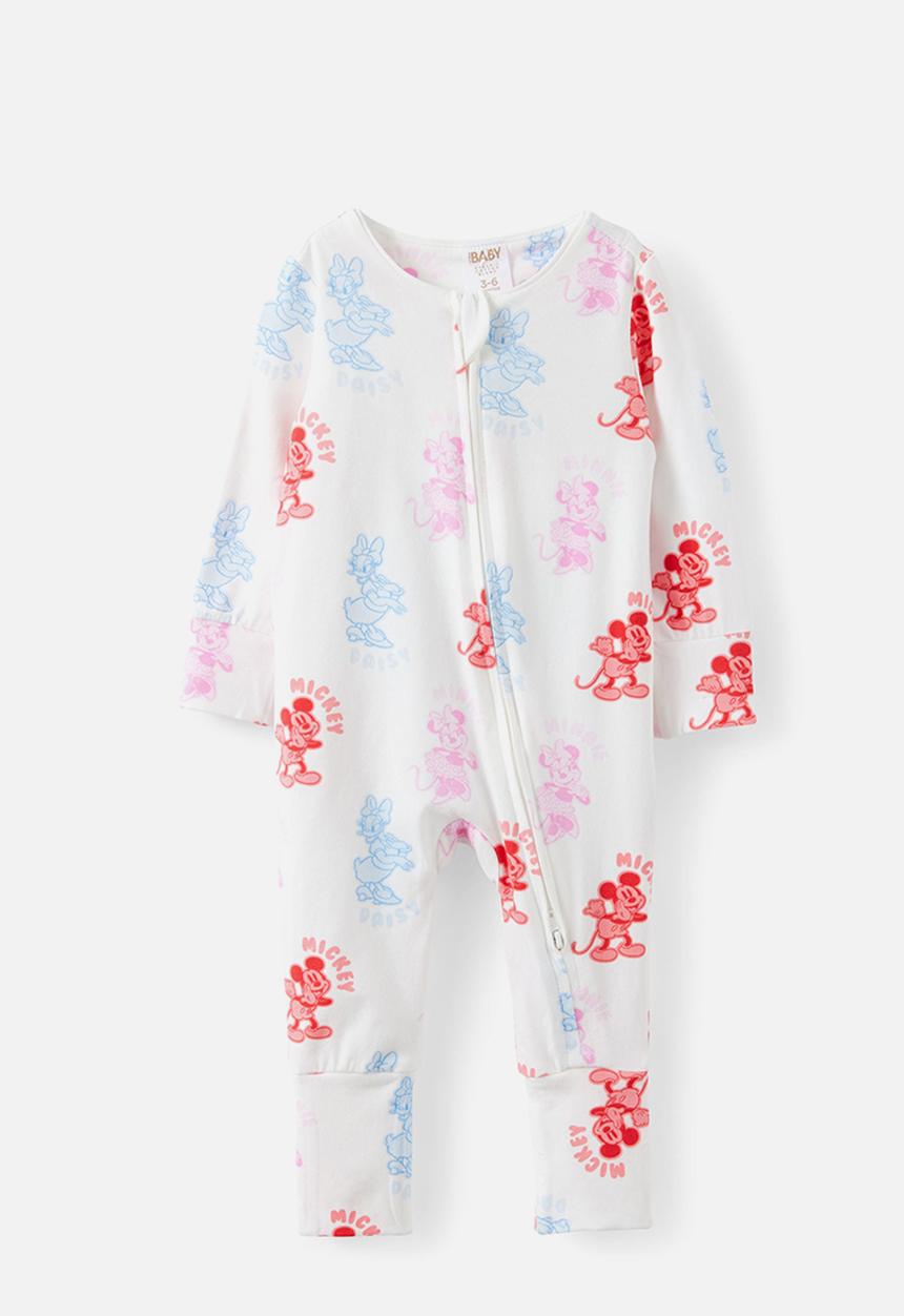 Cotton On - Growie Long Sleeve Zip Romper License - Lcn Dis Vanilla/Minnie & Friends