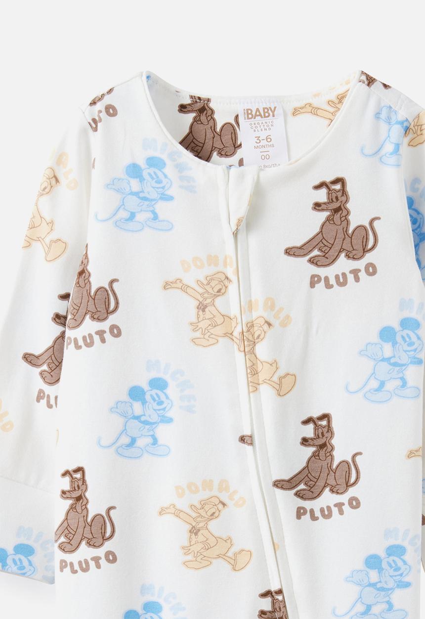 Cotton On - Growie Long Sleeve Zip Romper License - Lcn Dis Vanilla/Mickey & Friends