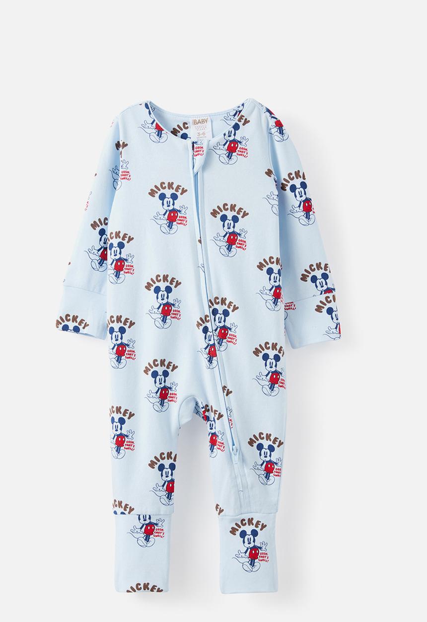 Cotton On - Growie Long Sleeve Zip Romper License - Lcn Dis Blue Whisper/Mickey Gosh That S Swell