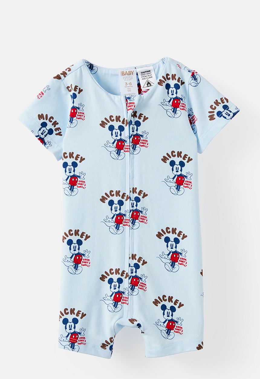 Cotton On - Growie Short Sleeve Zip Romper License - Lcn Dis Blue Whisper/Mickey Gosh That S Swell