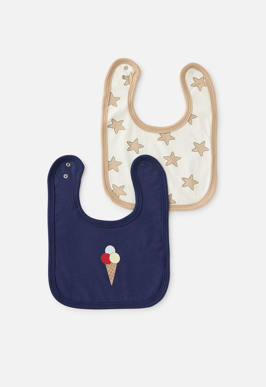 Cotton On - 2 Pack The Baby Bib - Vanilla/Twinkly Stars & Denim Navy/Gelato