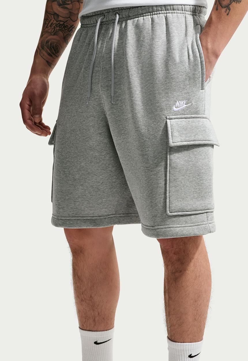 Nike -  Club  Fleece Cargo Shorts - Dk Grey Heather/Lt Smoke Grey/White