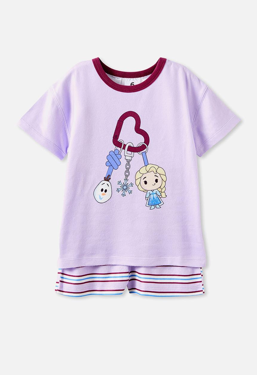 Cotton On - Snoozesoft Short Sleeve Pj Set License - Lcn Dis Vintage Lilac/Elsa Keychain
