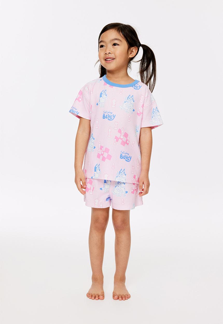 Cotton On - Snoozesoft Short Sleeve Pj Set License - Lcn Blu Ballet Pink/Bluey Chess