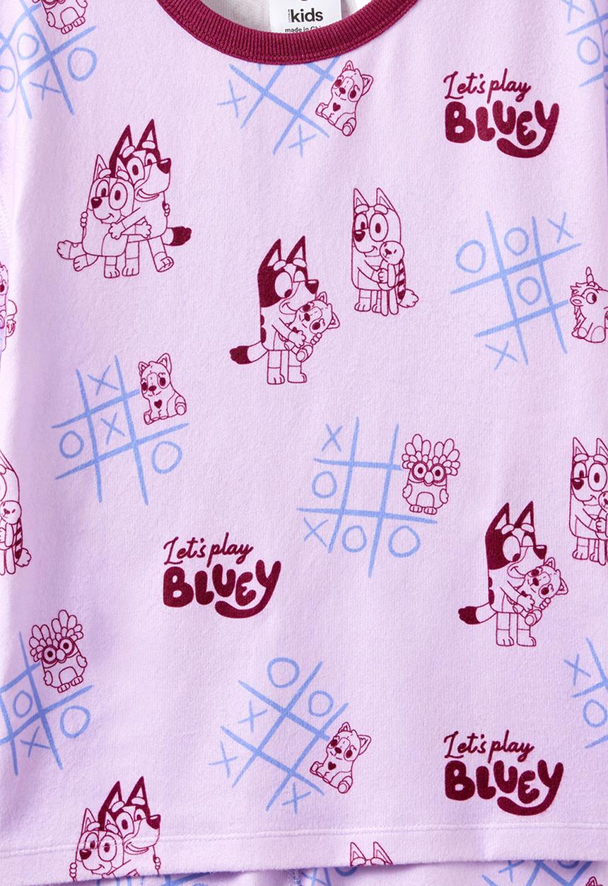 Cotton On - Snoozesoft Short Sleeve Pj Set License - Lcn Blu Vintage Lilac/Bluey Games