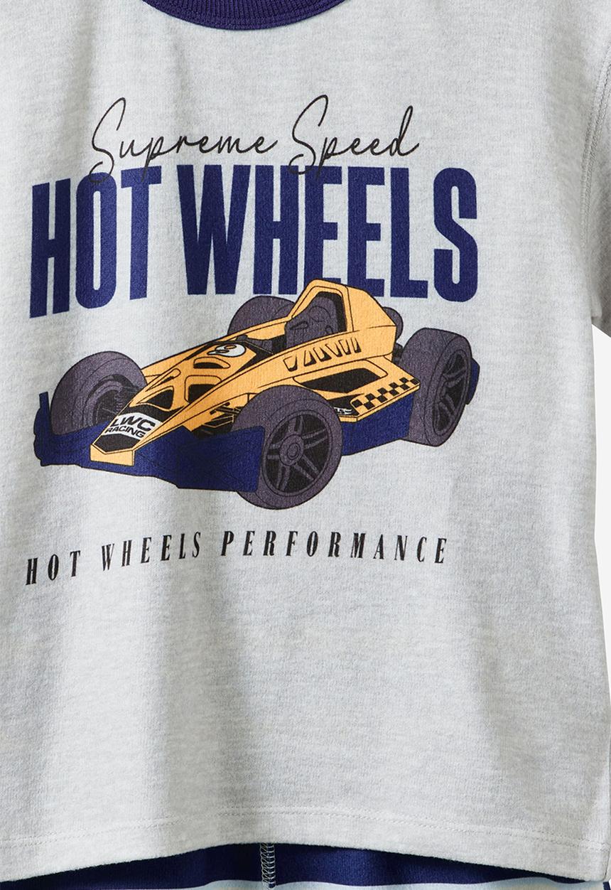 Cotton On - Snoozesoft Short Sleeve Boxer Pj Set License - Lcn Mat Denim Navy/Hot Wheels