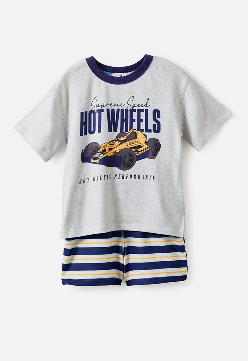 Cotton On - Snoozesoft Short Sleeve Boxer Pj Set License - Lcn Mat Denim Navy/Hot Wheels