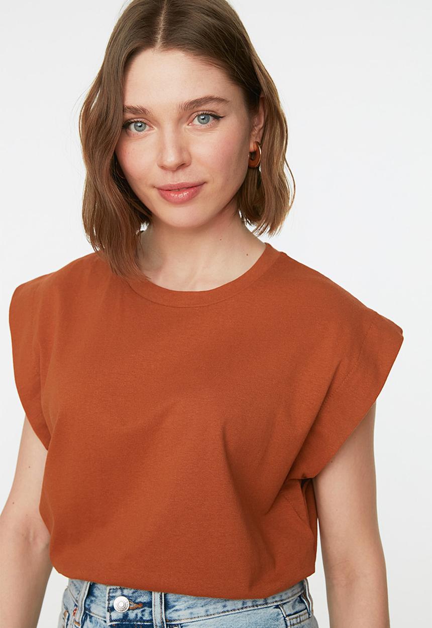 Trendyol - Basic Cotton Crew Neck T-Shirt - Cinnamon