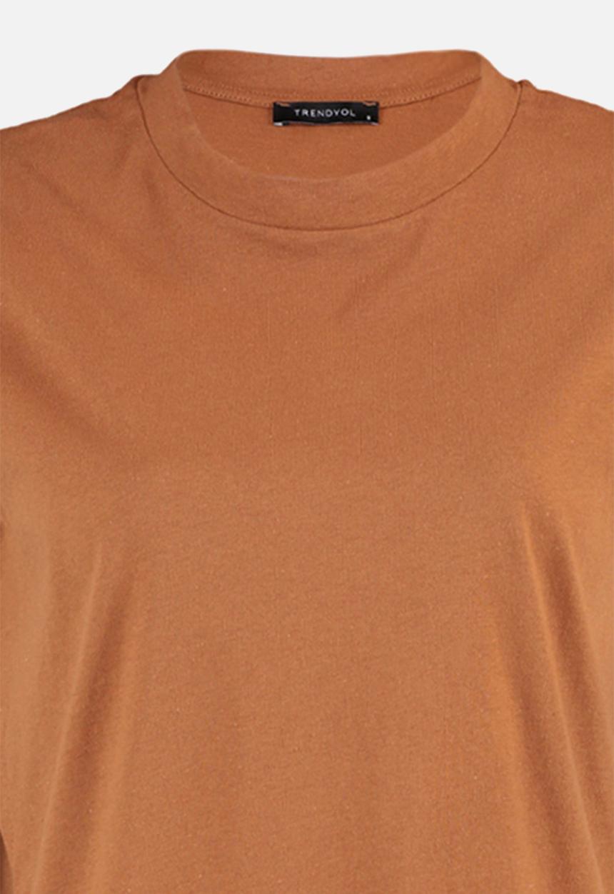 Trendyol - Basic Cotton Crew Neck T-Shirt - Cinnamon