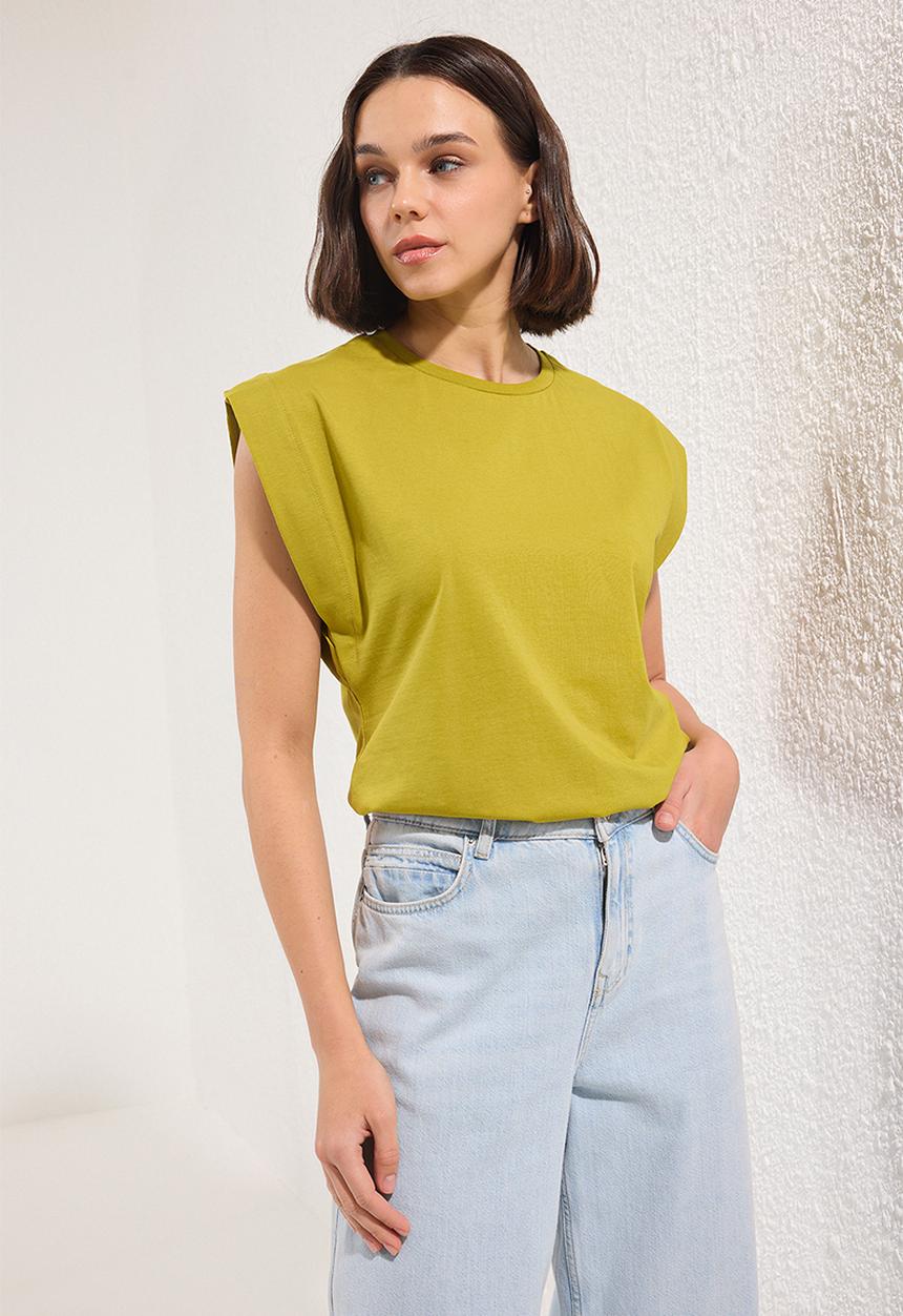 Trendyol - Basic Cotton Crew Neck T-Shirt - Oil Green