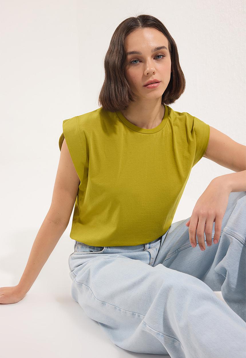 Trendyol - Basic Cotton Crew Neck T-Shirt - Oil Green