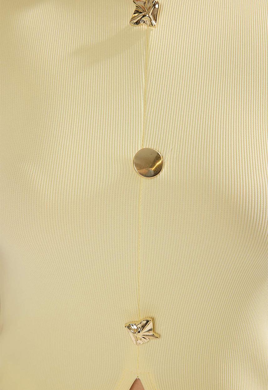 Trendyol - Button Detail Crew Neck Vest Blouse - Yellow