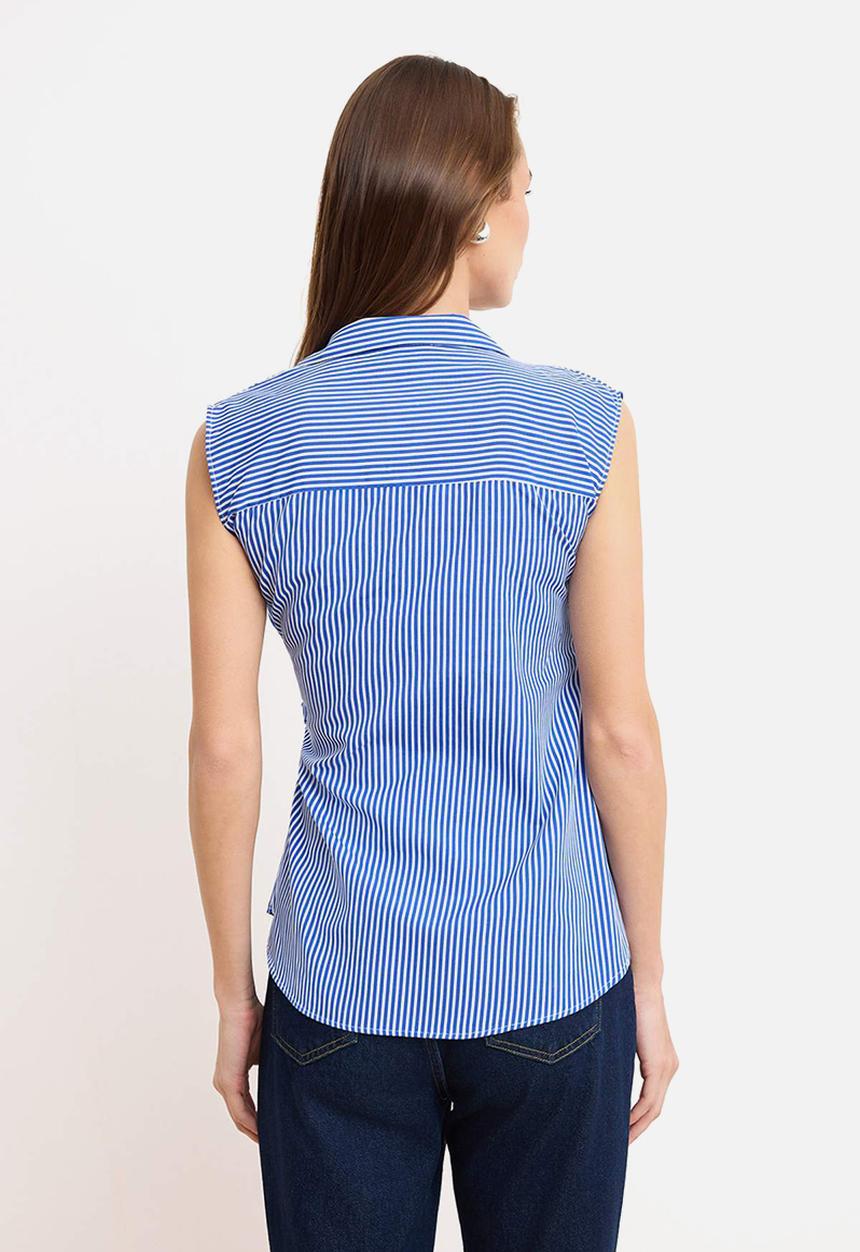 Trendyol - Striped Double-Breasted Tie-Detail Blouse - Blue