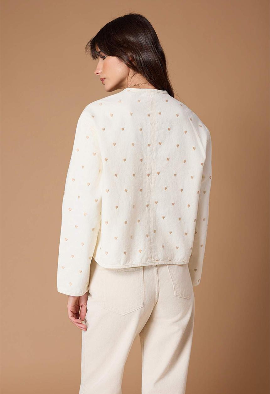 Trendyol - Sustainable Heart Embroidered Denim Jacket - Ecru
