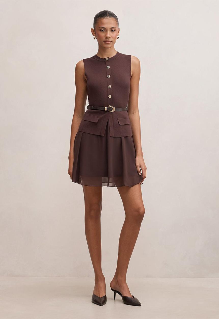Forever New - Belle woven mix mini dress in chocolate